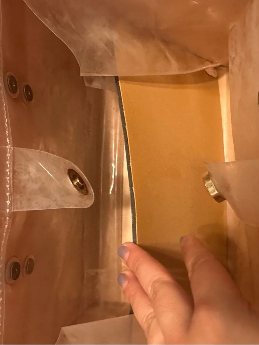 Upcycled Louis Vuitton Orange Shopping Bag Made into a Tote with Tan Handles - Picture 7 of 11